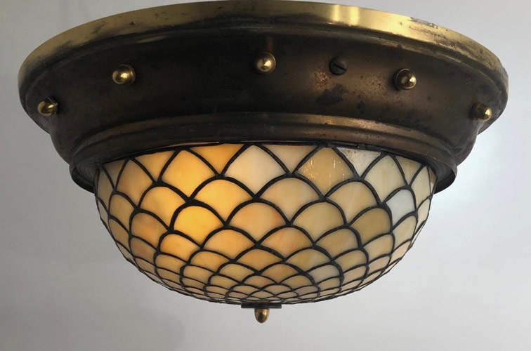 Pair Flush Leaded Glass Amber Light